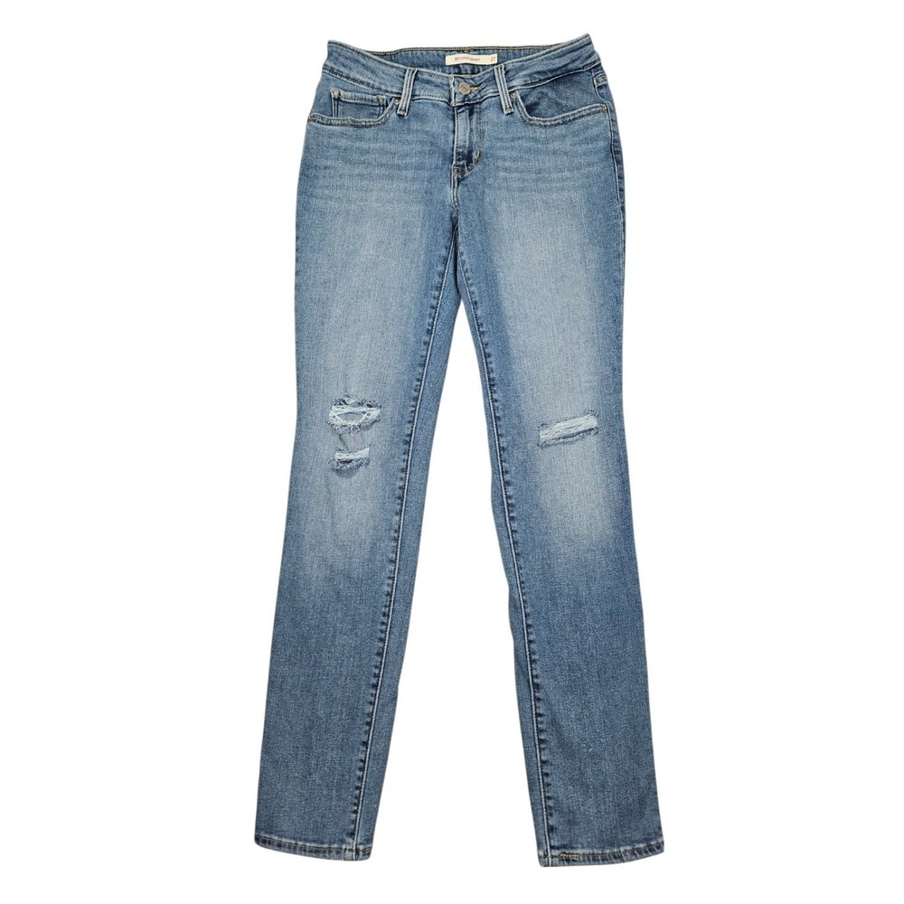 Levis 811 Curvy Skinny Jeans Womens 27x30 Medium Wash Distressed‎ Ripped Denim